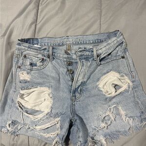 American Eagle Outfitters Women's Ripped Jean Shorts - Light Blue